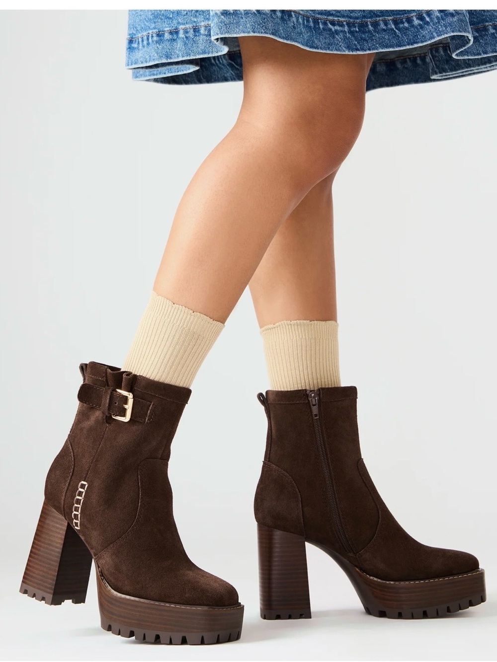Steve Madden Summit Brown Suede Platform Lug Sole Ankle Boots Womens 10
